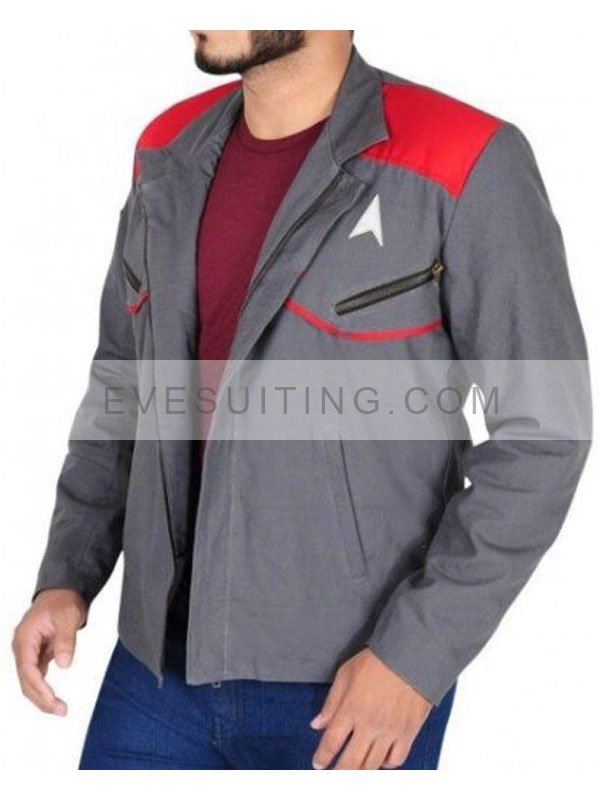 Star Trek Beyond Zachary Quinto Movie Commander Spock Grey Jacket With Patch 