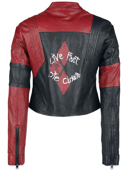 Suicide Squad Movie Live Fast Die Clown Harley Quinn Red Leather Jacket
