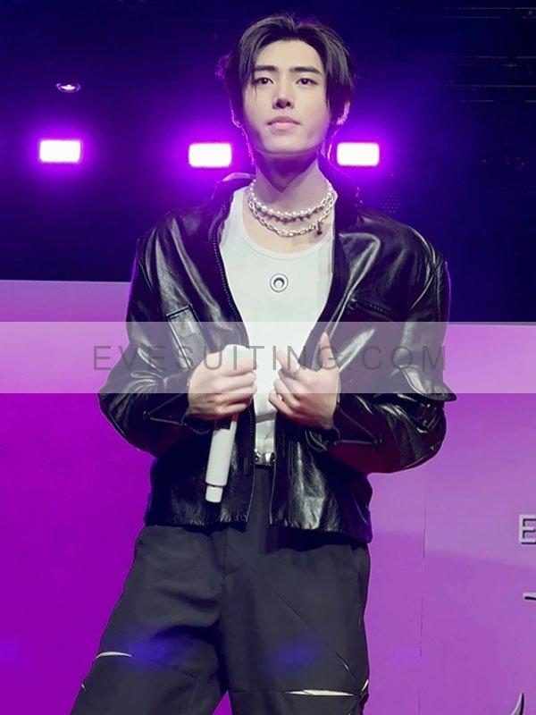 Sunghoon Biker Black Leather Jacket