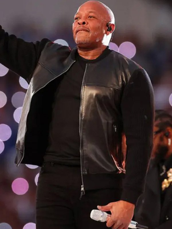 Super Bowl Dr Dre Black Bomber Leather Jacket