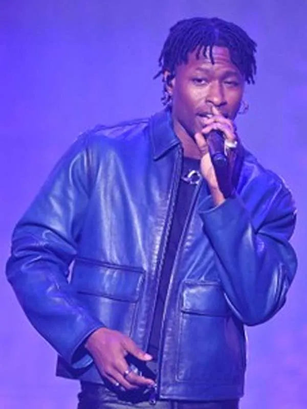 Super Bowl Lucky Daye Blue Leather Jacket