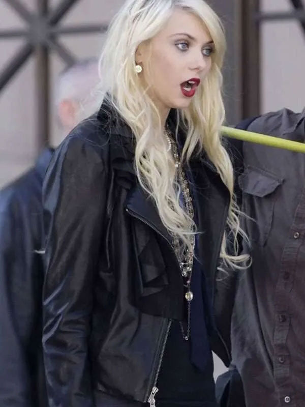 Taylor Momsen Gossip Girl S03 Jenny Humphrey Black Biker Leather Jacket