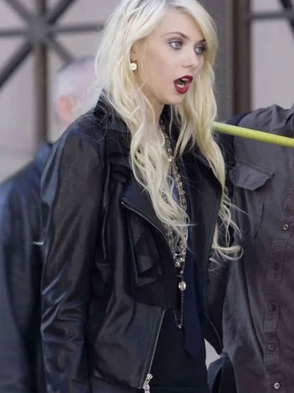 Taylor Momsen Gossip Girl S03 Jenny Humphrey Black Biker Leather Jacket