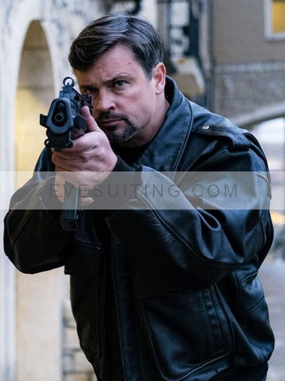 Terry Movie Mafia Wars 2024 Tom Welling Black Leather Bomber Jacket
