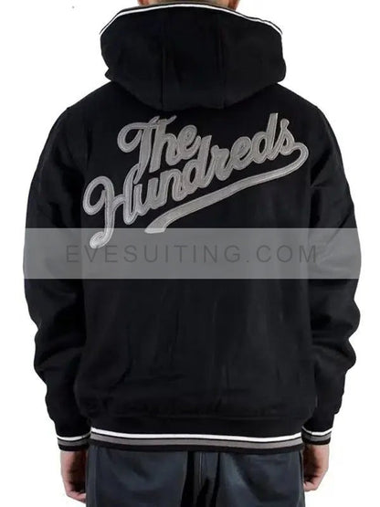The Hundreds Hooded Black Letterman Bomber Wool Jacket