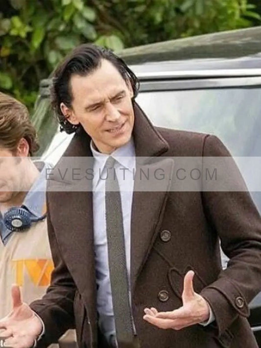 Tom Hiddleston Loki S02 Brown Peacoat