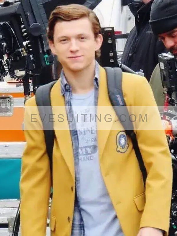 Tom Holland Spider Man Homecoming Peter Parker Yellow Wool Blazer Jacket