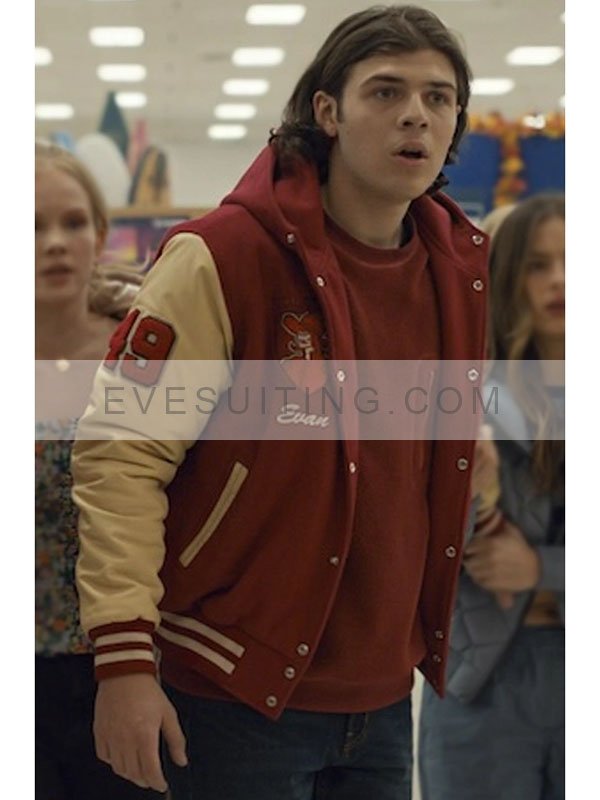 Tomaso Sanelli Thanksgiving 2023 Evan Red Letterman Varsity Hooded Jacket