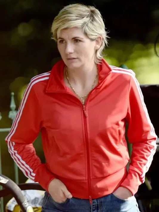Toxic Town 2025 Jodie Whittaker Red Track Jacket