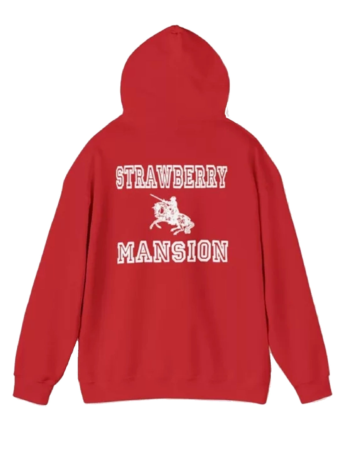 Trendy Strawberry Mansion pullover hoodie in fleece material