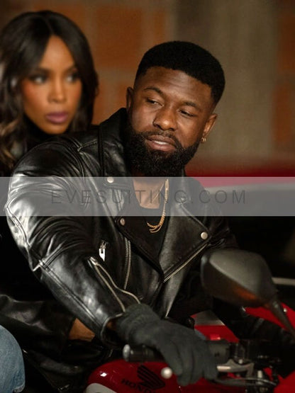 Trevante Rhodes Movie Mea Culpa 2024 Zyair Malloy Black Leather Biker Jacket