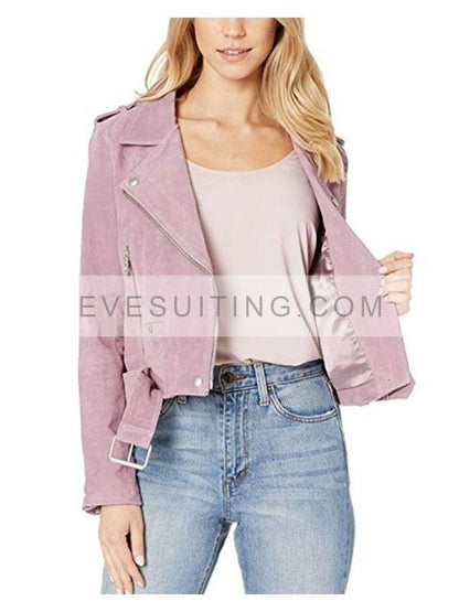 Tv Series High School Musical Suede Leather Pink Biker Jacket 