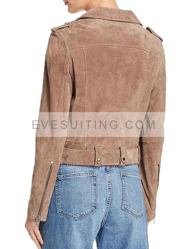 Tv Series Ted lasso Keeley Jones Juno Temple Brown Suede Leather Biker Jacket