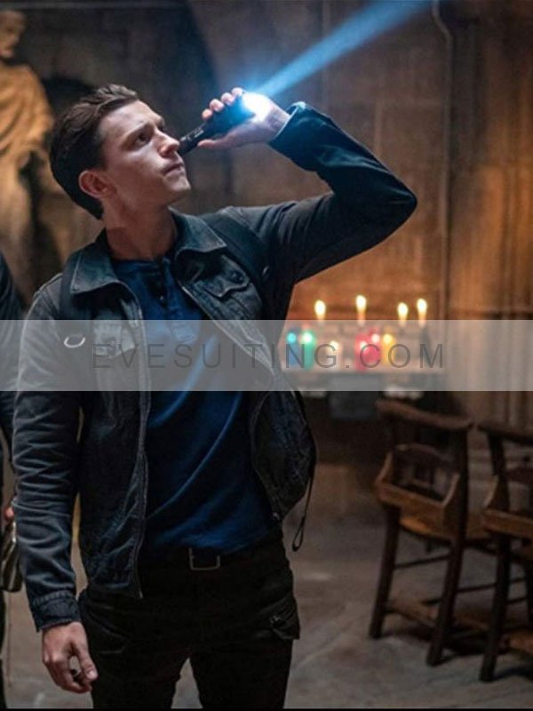 Tom Holland Uncharted 2022 Nathan Drake Denim Black Jacket