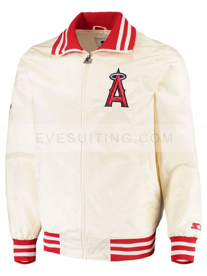 Los Angeles Angels Letterman Bomber Varsity Starter White And Red Jacket