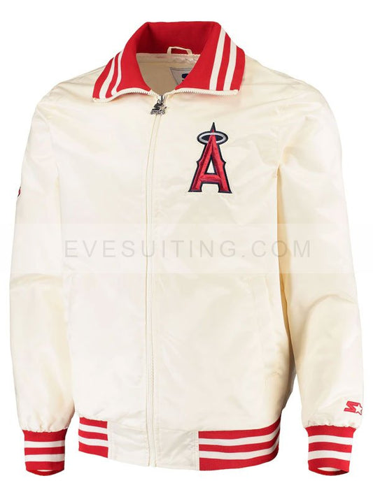 Los Angeles Angels Letterman Bomber Varsity Starter White And Red Jacket