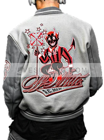 Unisex Off-White Ac Milan Grey Varsity Bomber Jacket