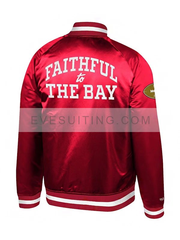 Unisex San Francisco 49ers Mitchell & Ness Faithful To The Bay Satin Red And Golden Jacket