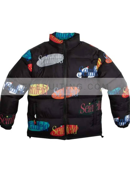 Unisex Seinfeld Multi Logo Puffer Black Jacket