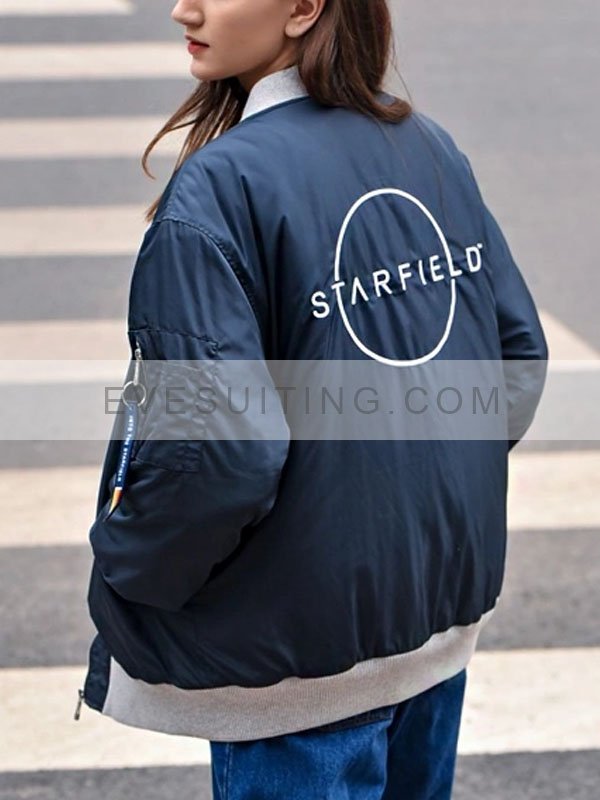 Unisex Starfield Flight Crew Bomber Blue Cotton Jacket