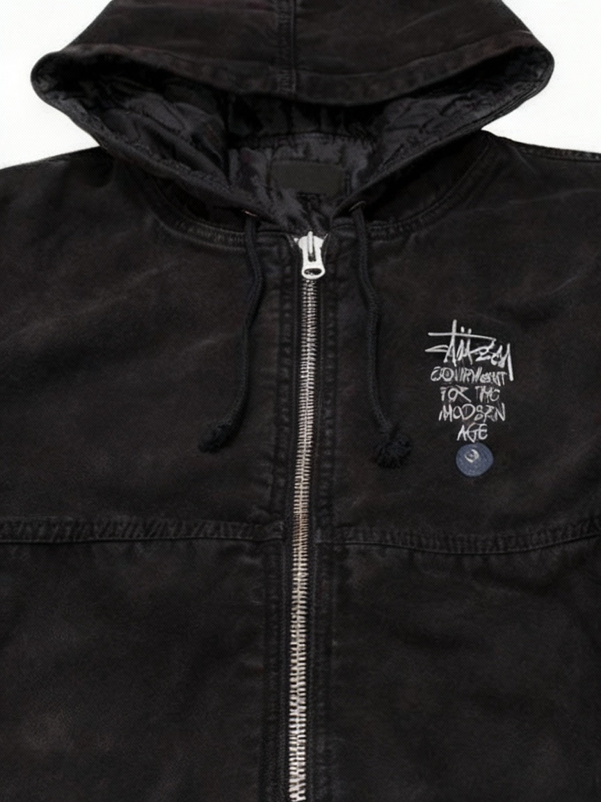Unisex Stussy Canvas Insulated Work Black Denim Jacket