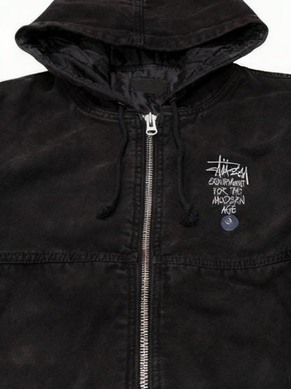Unisex Stussy Canvas Insulated Work Black Denim Jacket