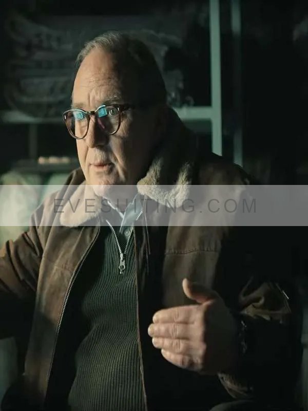 Uwe Preuss TV Series The Signal 2024 Rainer Brown Bomber Shearling Collor Jacket