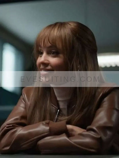 Vanessa Morgan Brown Leather Bomber Jacket