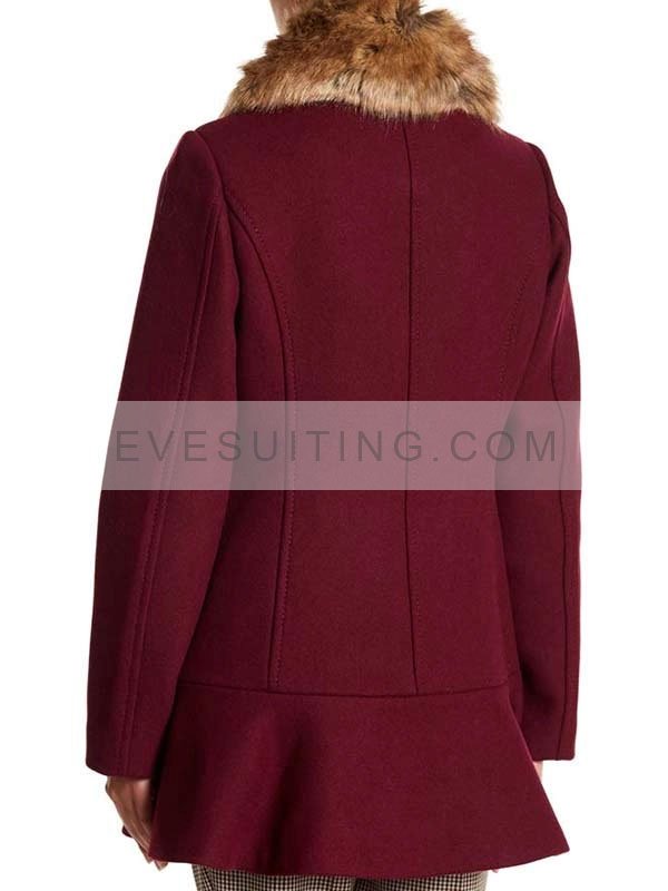 Veronica Lodge Tv Series Riverdale Season 4 Camila Mendes Maroon Fur Collar Coat 