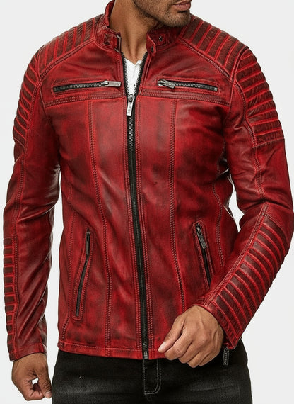Vintage Motorcycle Cafe Racer Red Leather Jacket