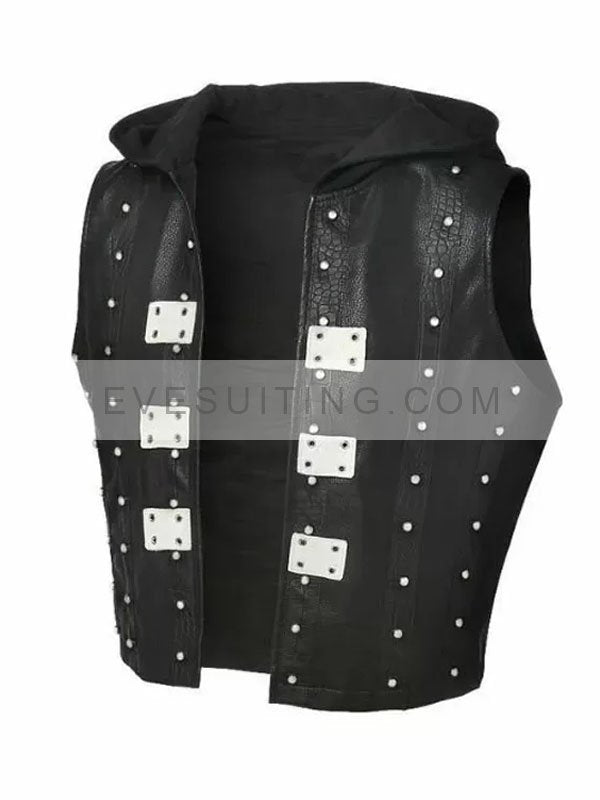 WWE 2022 AJ Black Leather Hooded Vest