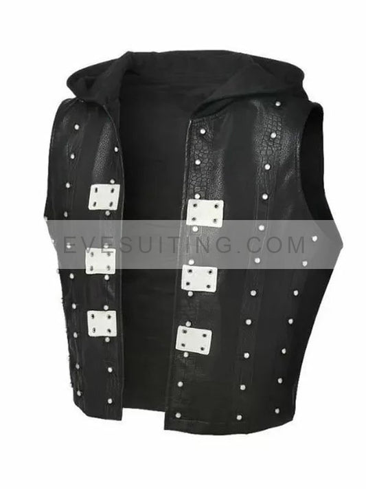 WWE 2022 AJ Black Leather Hooded Vest