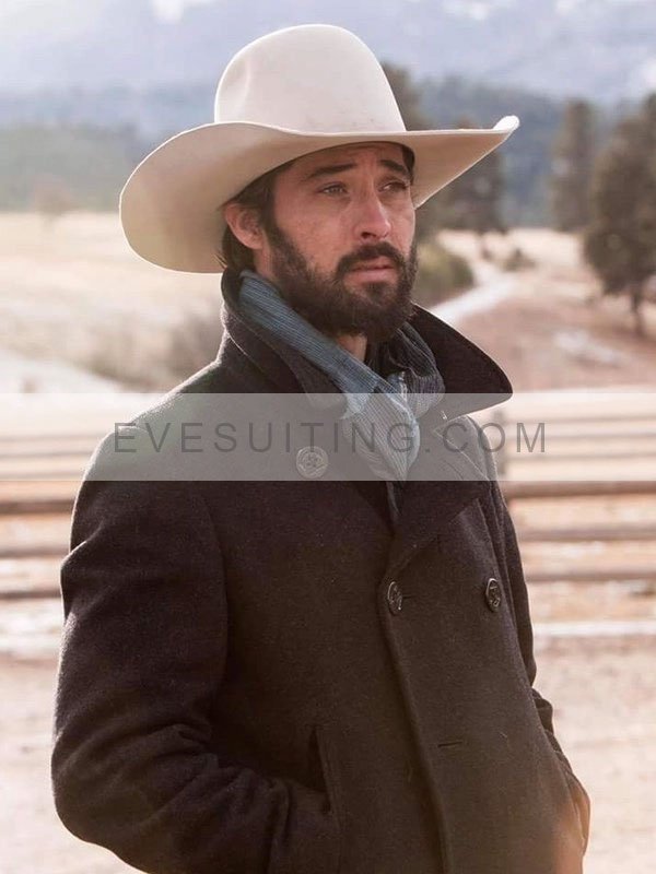Walker Ryan Bingham Yellowstone Black Wool Peacoat