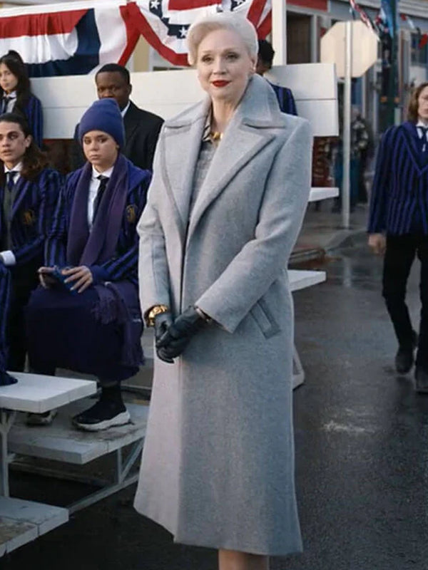 Wednesday Larissa Weems Grey Trench Coat