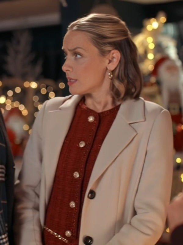 Whitney The Christmas Charade 2024 Rachel Skarsten White Wool Trench Coat