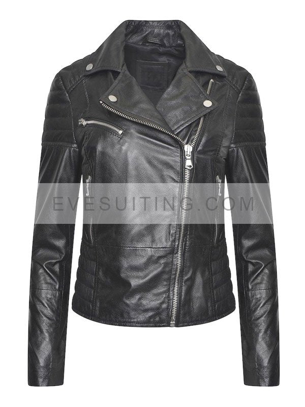 Women Black Biker Leather Motorcycle Jacket
