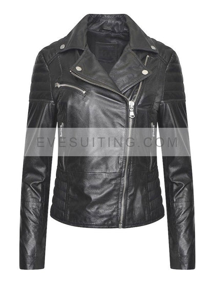 Women Black Biker Leather Motorcycle Jacket