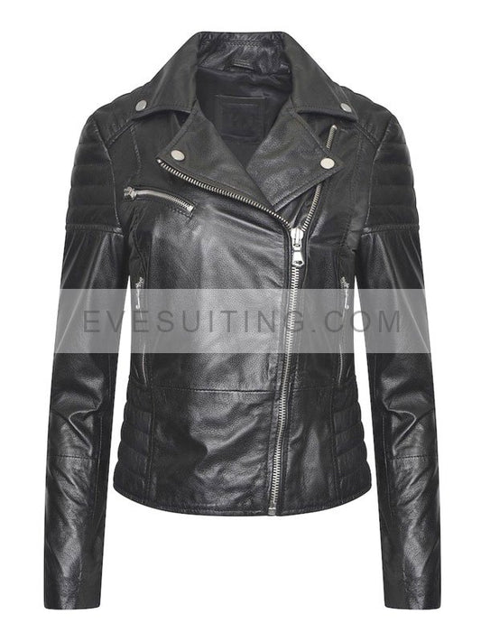 Women Black Biker Leather Motorcycle Jacket