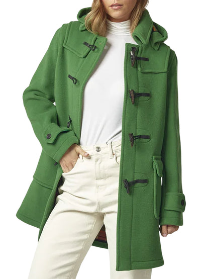Womens Classic Fit Green Duffle Coat with hood