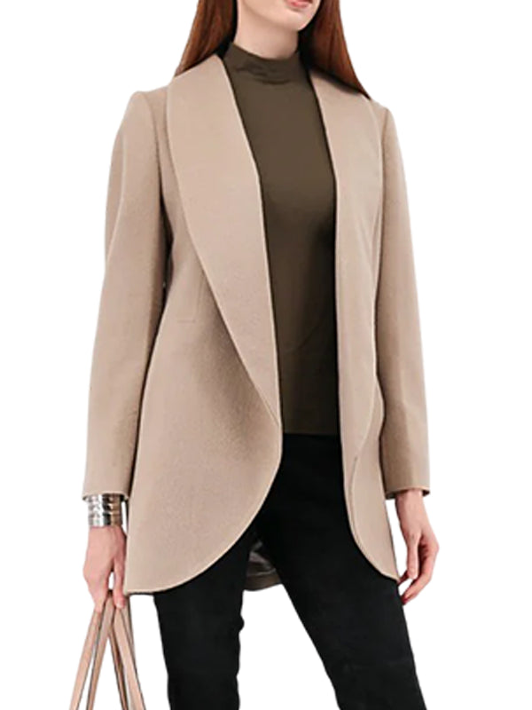 Women's Beige Wool Shawl Style Wrap Coat