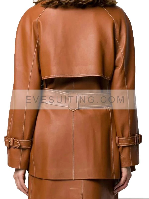Women's Belted Brown Leather Coat
