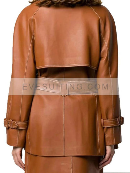 Women's Belted Brown Leather Coat