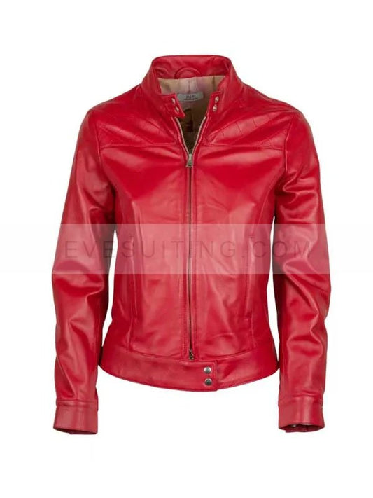Womens Red Biker Genuine Leather Jacket