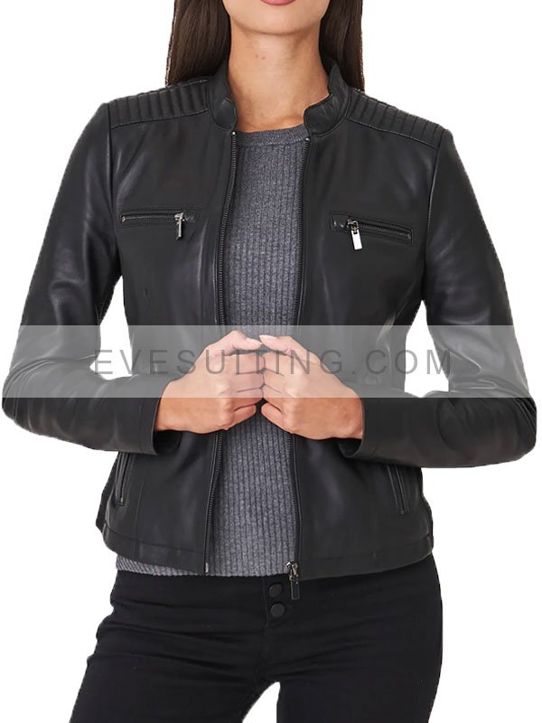 Womens Black Leather Biker Jacket
