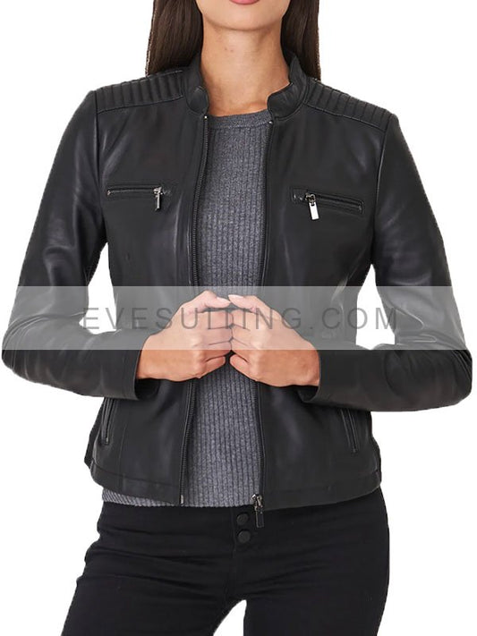 Womens Black Leather Biker Jacket