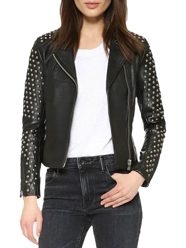 Women’s Black Studded Biker Leather Jacket