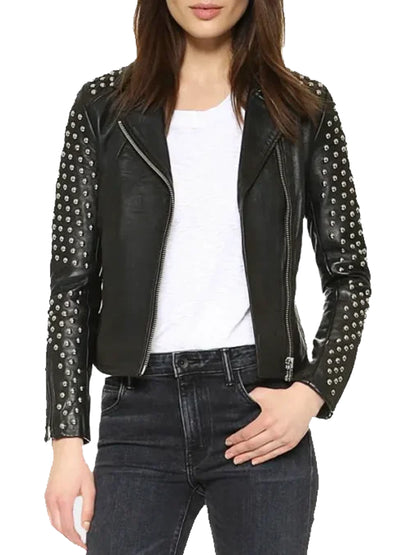 Women’s Black Studded Biker Leather Jacket