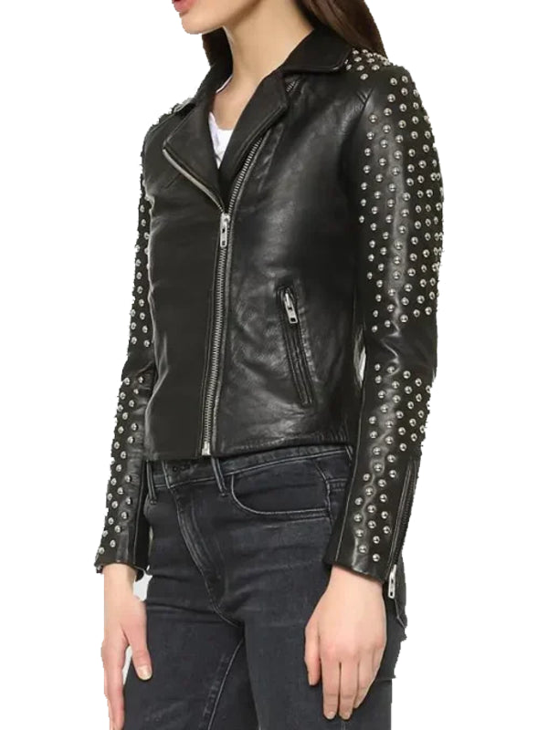 Women’s Black Studded Biker Real Leather Jacket 