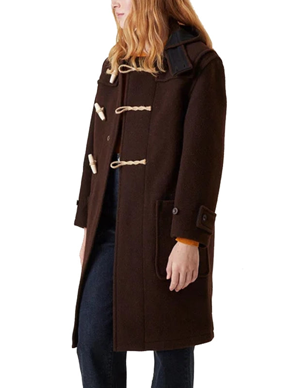Women's Brown Wool Duffle Coat With Hood