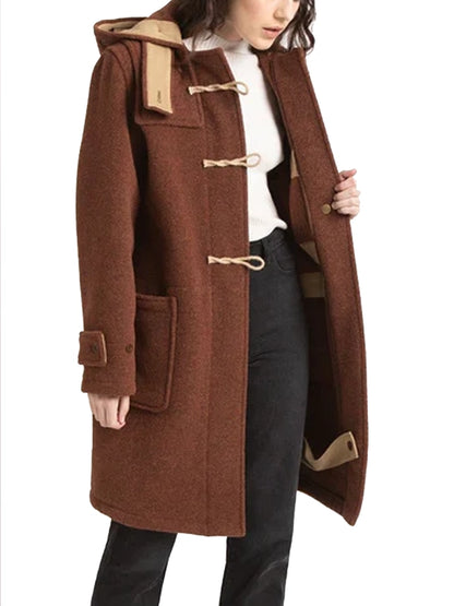 Women's Brown Wool Duffle Coat with Hood